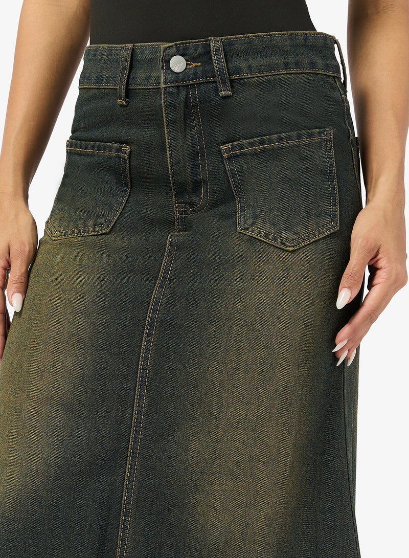 Ginger Denim A Line Midi Skirt - Image 3